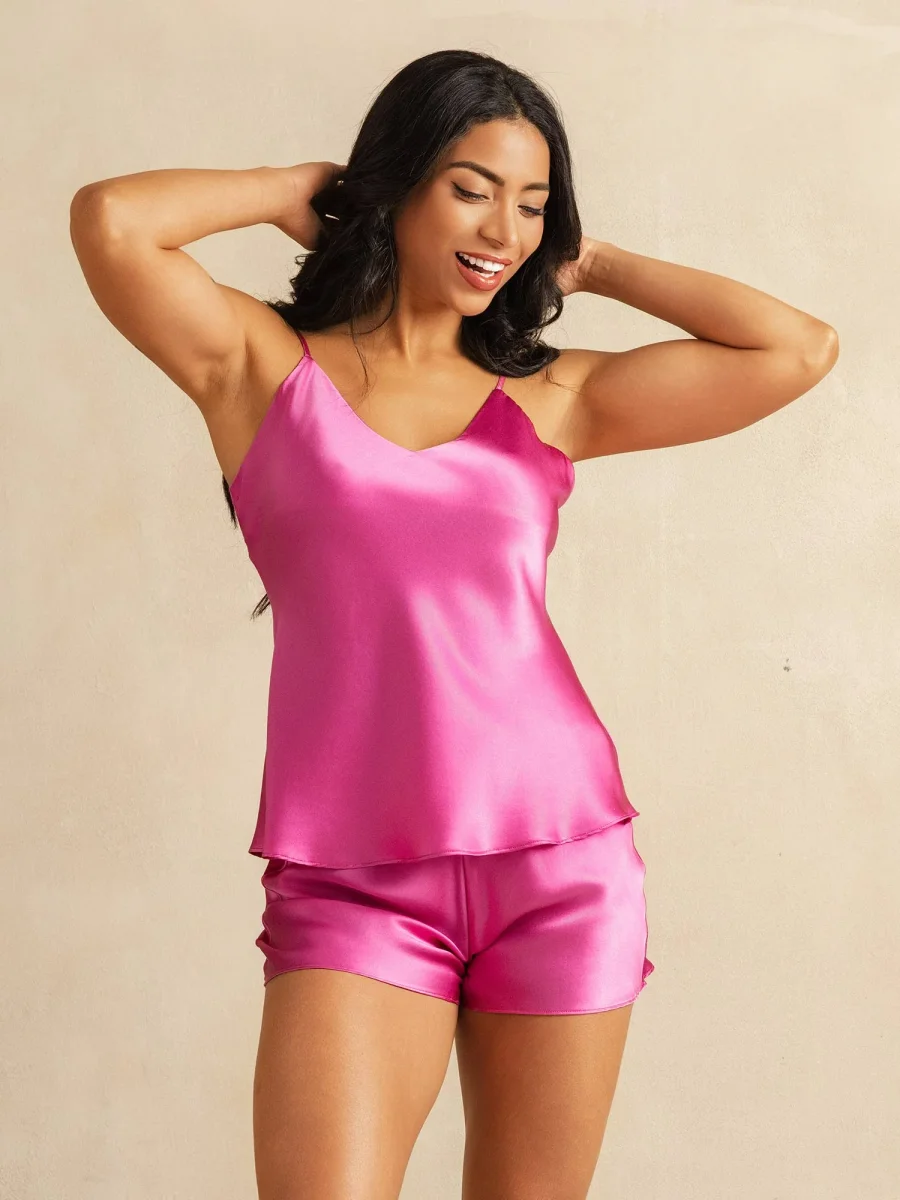 Conjunto de pijama de seda con tirantes ajustables - Imagen 4