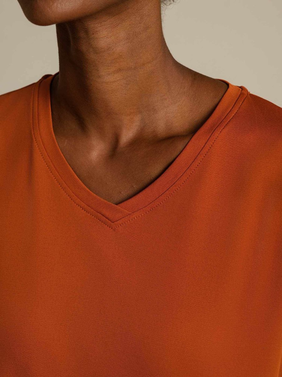 Camiseta de Mujer de Seta Pura con Escote en V y Mangas Cortas Resistente a Enganches - Imagen 5