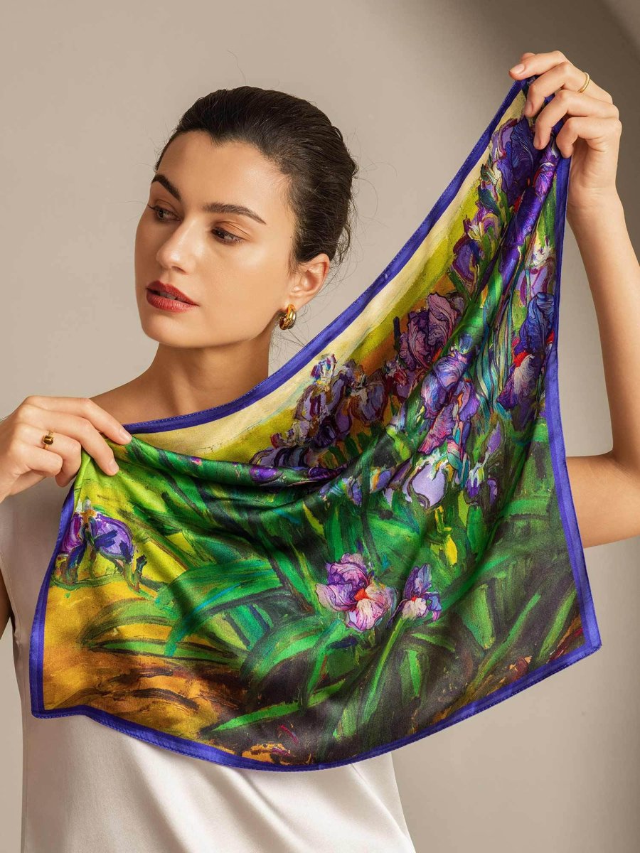 Pure Silk Pañuelo Cuadrado Pintura al Óleo Floral - Tamaño 53x53cm - Imagen 8
