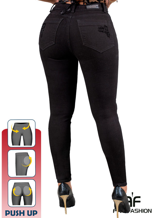 Pantalón vaquero negro ajustado con roturas y brillos - Imagen 3