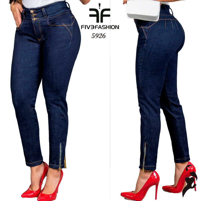 Jeans skinny azul oscuro mujer tiro alto con botones y cremallera - Imagen 4