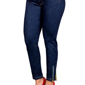 Jeans skinny azul oscuro mujer tiro alto con botones y cremallera