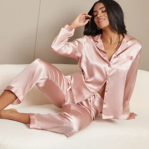 Pijama De Manga Larga De Seda 100% De Morera Para Mujer