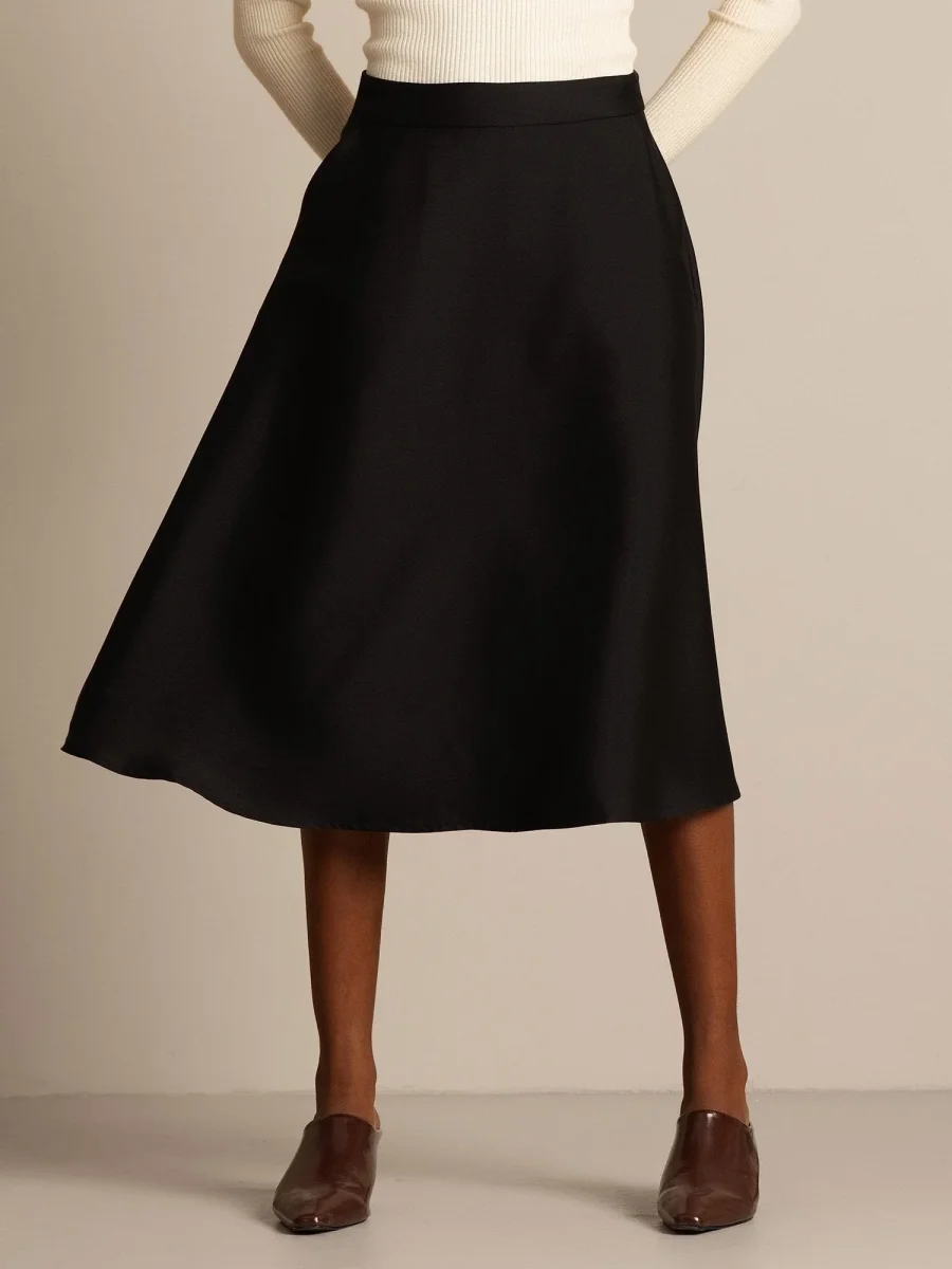 32Momme Mezcla de Seda-Lana Falda Midi A-Line con Diseño de Cremallera - Imagen 7