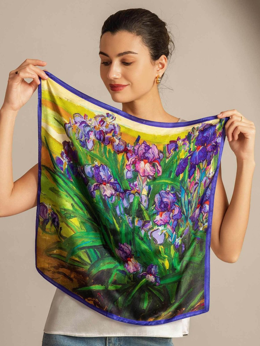 Pure Silk Pañuelo Cuadrado Pintura al Óleo Floral - Tamaño 53x53cm - Imagen 7