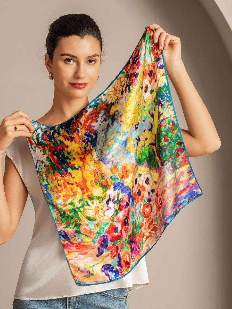 Pure Silk Pintura al Óleo Pañuelo Cuadrado - Tamaño 53x53cm - Imagen 3