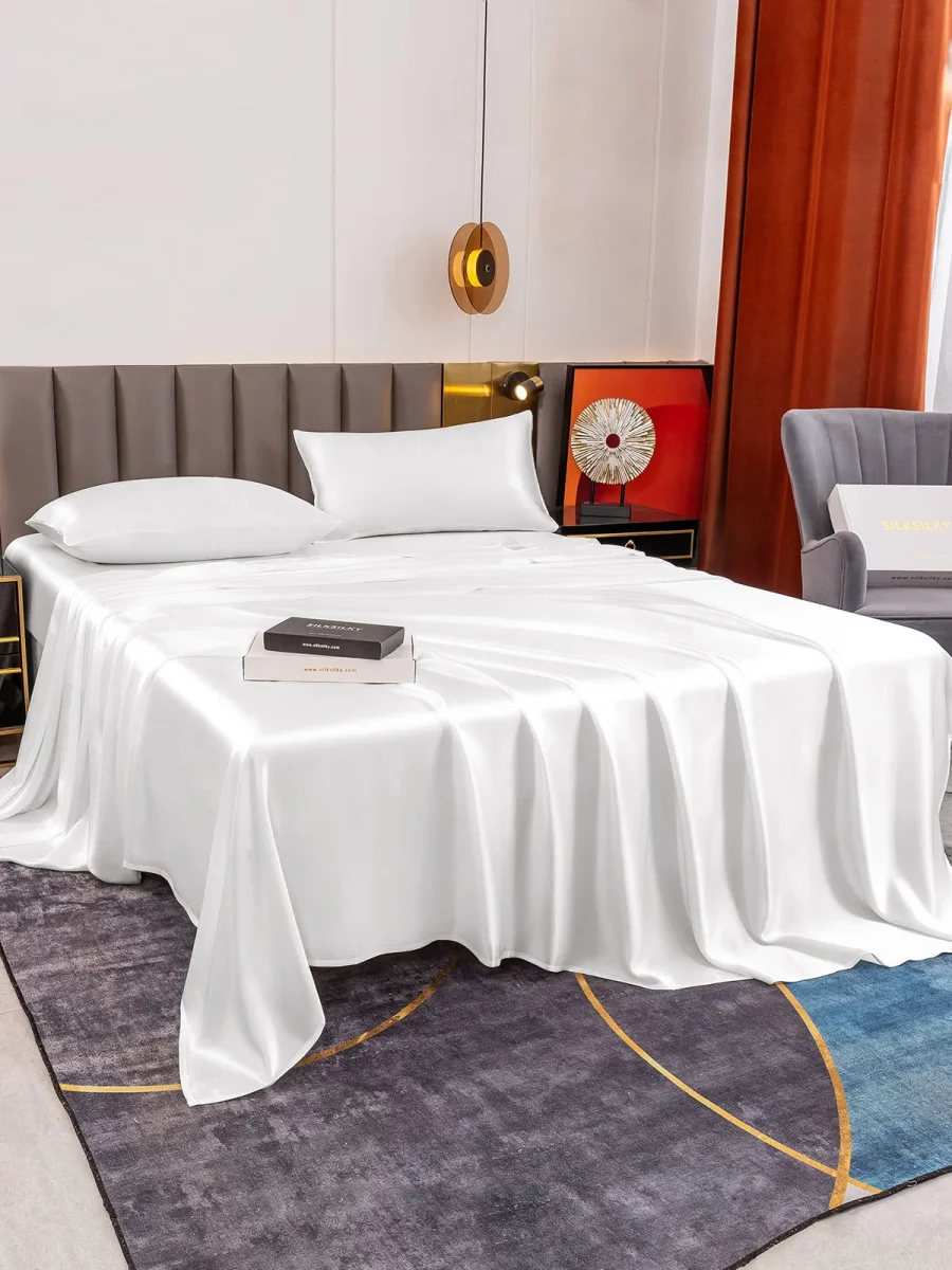 19Momme Juego De Seda De 4 Piezas: Sábana Encimera+Sábana Bajera+2x Fundas De Almohada - Imagen 6
