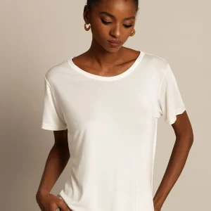 Camiseta de Cuello Redondo y Manga Corta de Pura Seda para Mujer
