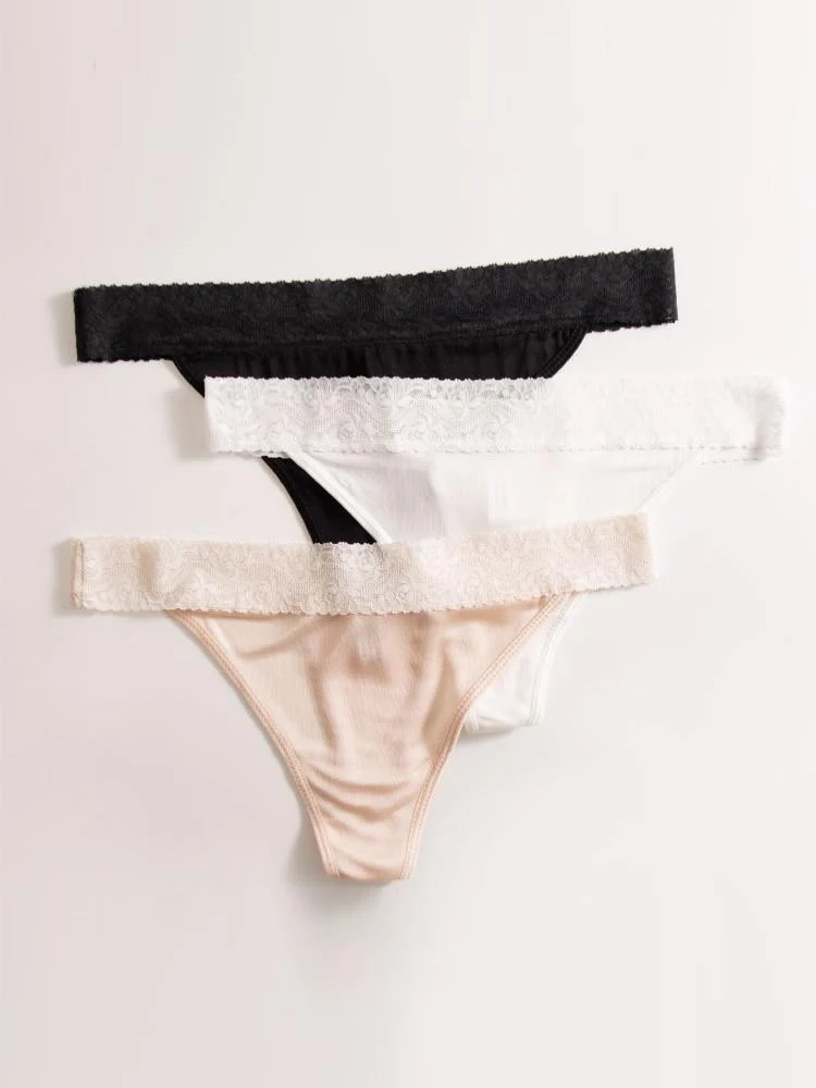 3 uds bragas Thong de flores de encaje de punto de Pure Silk (sujetador no incluido) - Imagen 5