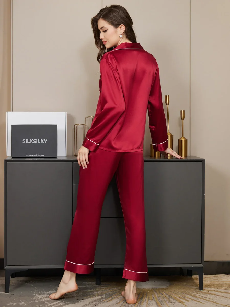 Pijama Clásico De Seda 100% De Morera Para Mujer - Imagen 4