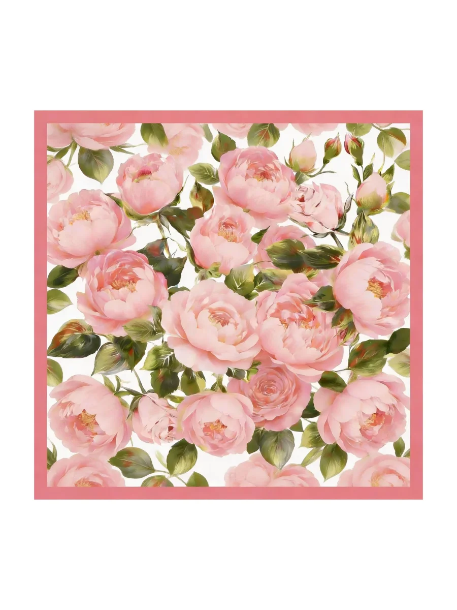 Pañuelo Cuadrado de Seda Pura con Estampado Floral Rosa - Tamaño 90x90cm - Imagen 2