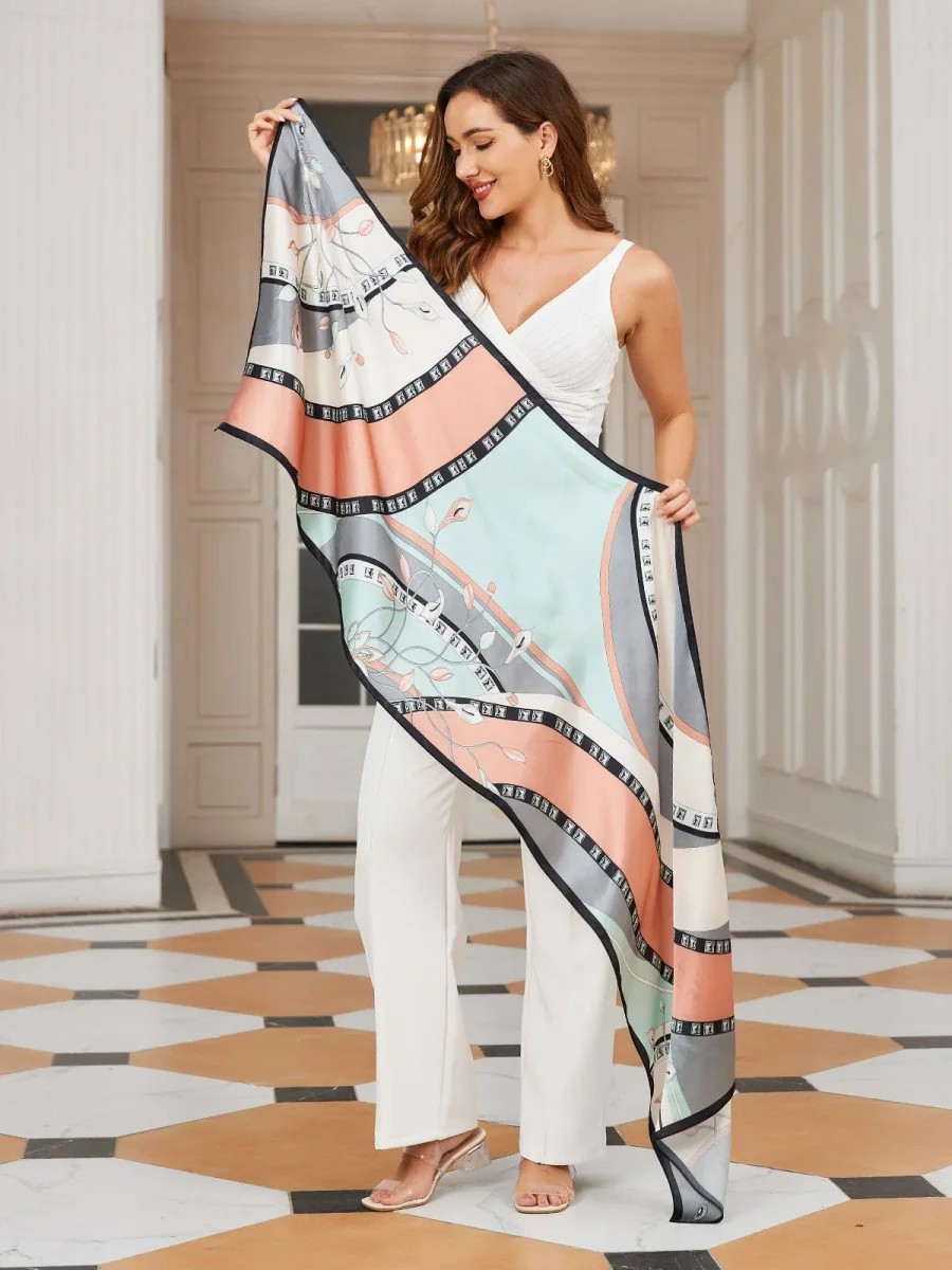 Pañuelo Mantoncillo Rectangular Estampado 100% Seda Morera 170x53cm - Imagen 8