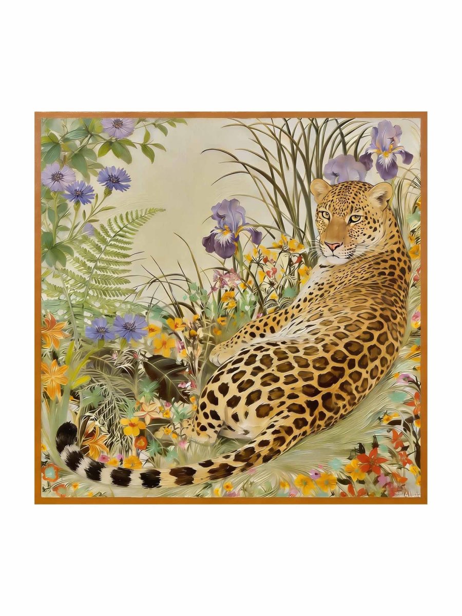 Pura Seda Leopardo & Floral Pañuelo - Tamaño 90x90cm