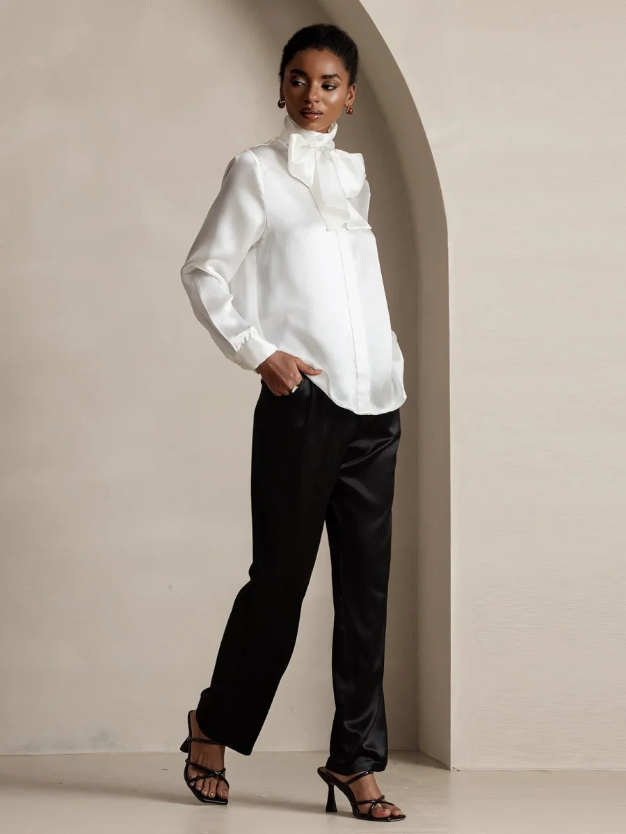 19Momme Pantalones de traje de seda clásicos atemporales rectos - Imagen 7