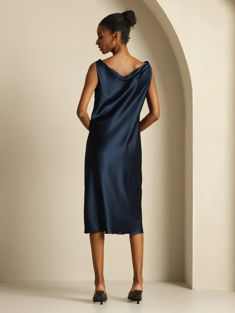 19Momme Vestido sin mangas de seda elegante con escote drapeado - Imagen 3