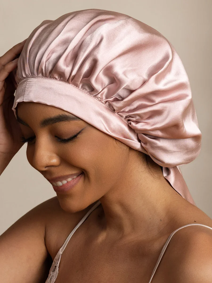 Gorro de Dormir para Mujer de 100% Seda de Mora con Cintas Largas - Imagen 5