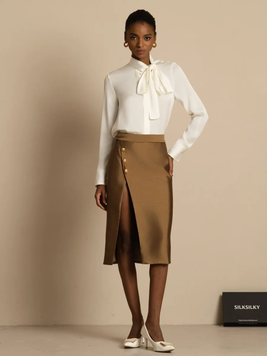 Blusa de Mujer en Seda 19Momme con Tie Neck Manga Larga - Imagen 3