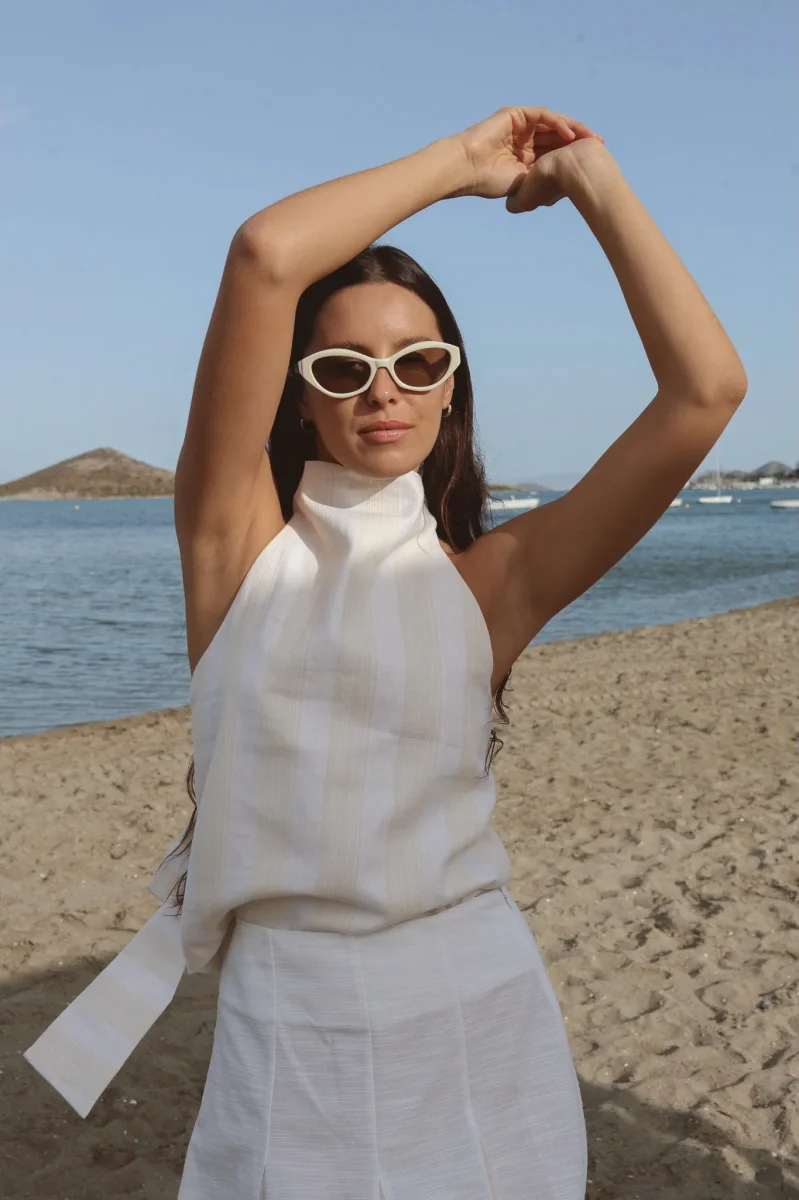 Top Vela Crudo Rayas Beige - Imagen 4