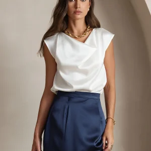 19Momme Seda Cuello Bote Cap Mangas Blusa