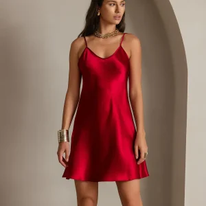 Vestido Deslizante Básico de Seda Pura con Tirantes Finos