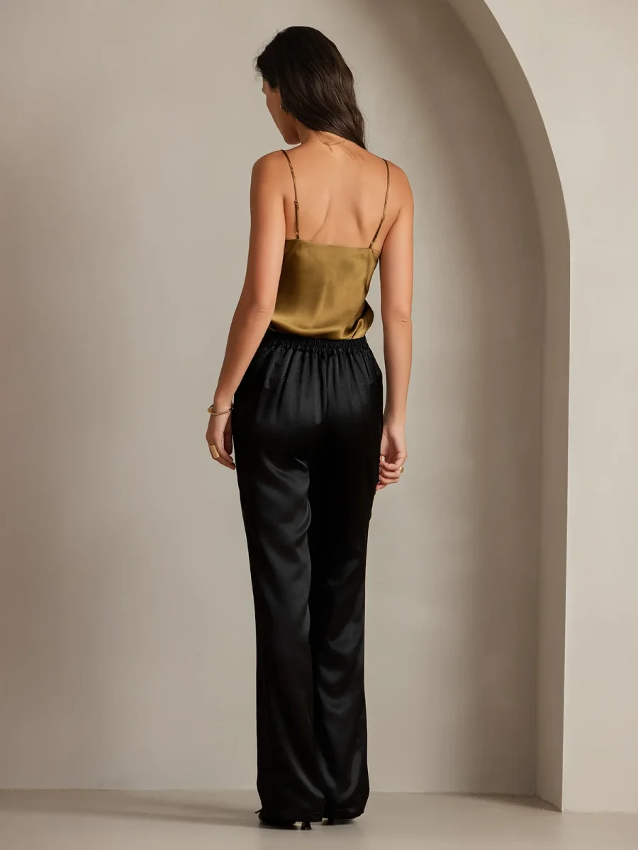 19Momme Seda Ajustado Botón Bolsillos Traje Pantalones - Imagen 3