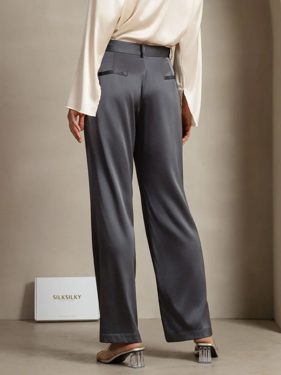 19Momme Seda Pantalones De Mujer Rectos Con Diseño De Bolsillos Laterales - Imagen 7