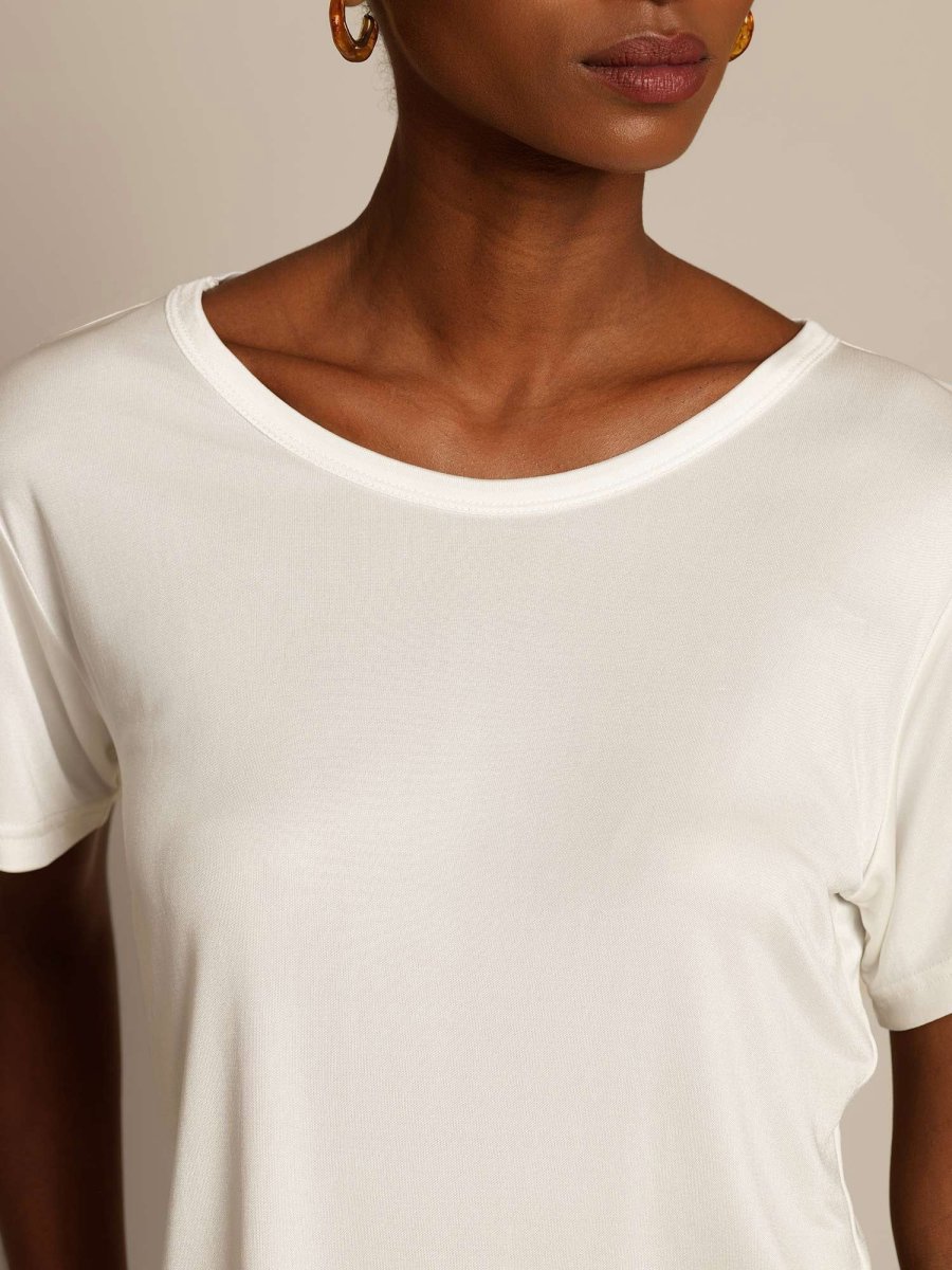 Camiseta de Cuello Redondo y Manga Corta de Pura Seda para Mujer - Imagen 5