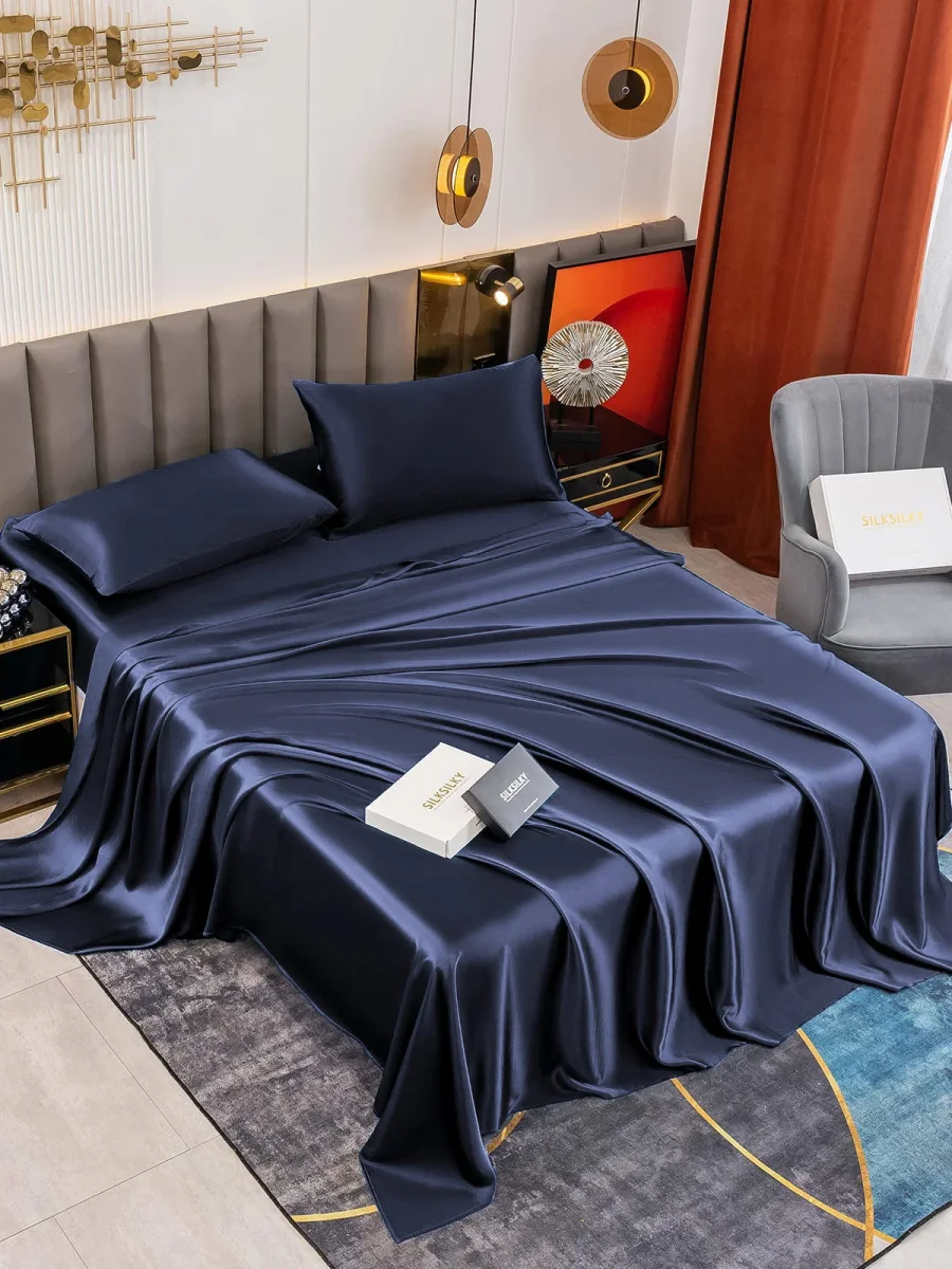 19Momme Juego De Seda De 4 Piezas: Sábana Encimera+Sábana Bajera+2x Fundas De Almohada - Imagen 9