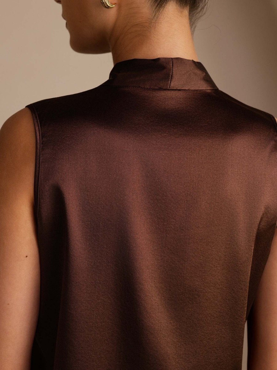 19Momme Seta Musculosa Sin Mangas Cuello Con Nudo Para Mujer - Imagen 6