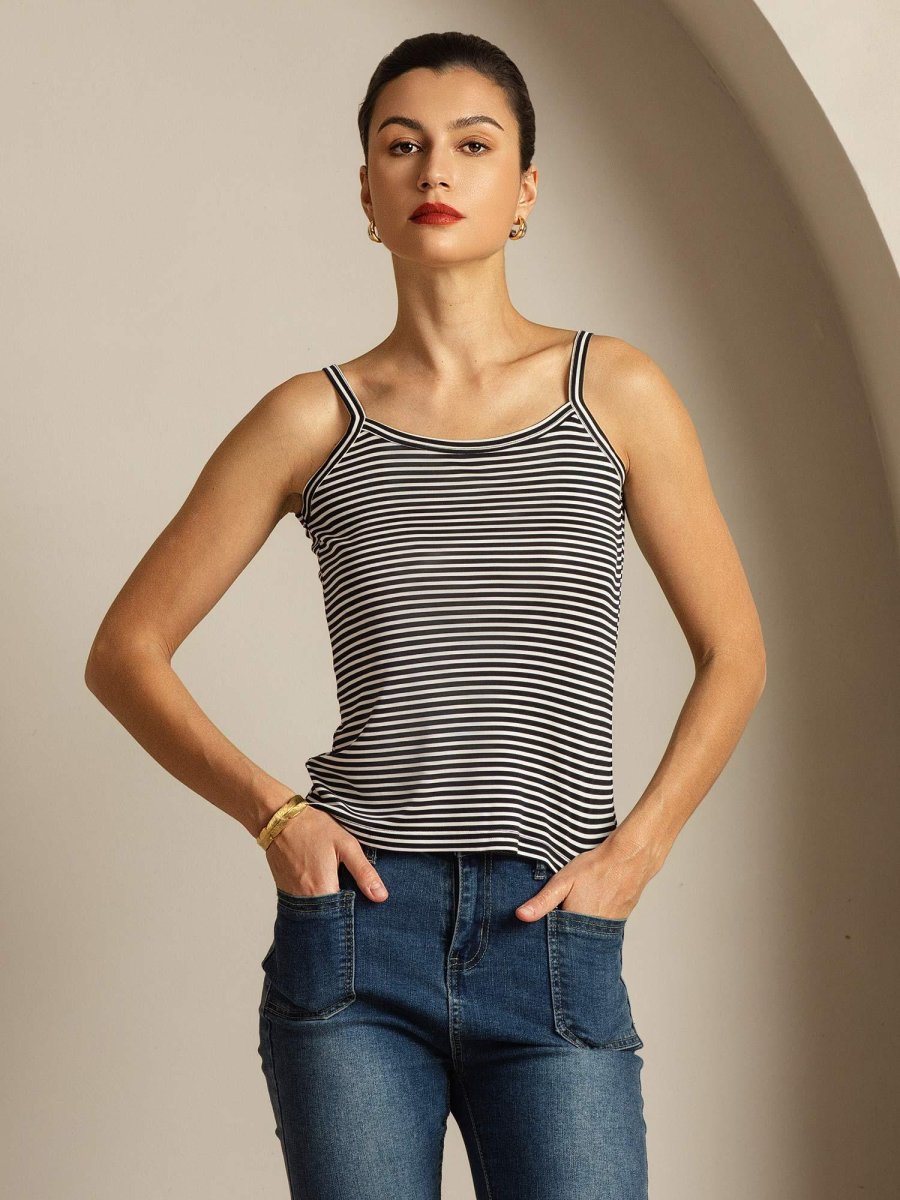 Top Camisola De Seda Pura Tirantes Finos Cuello Cuadrado A Rayas - Imagen 7