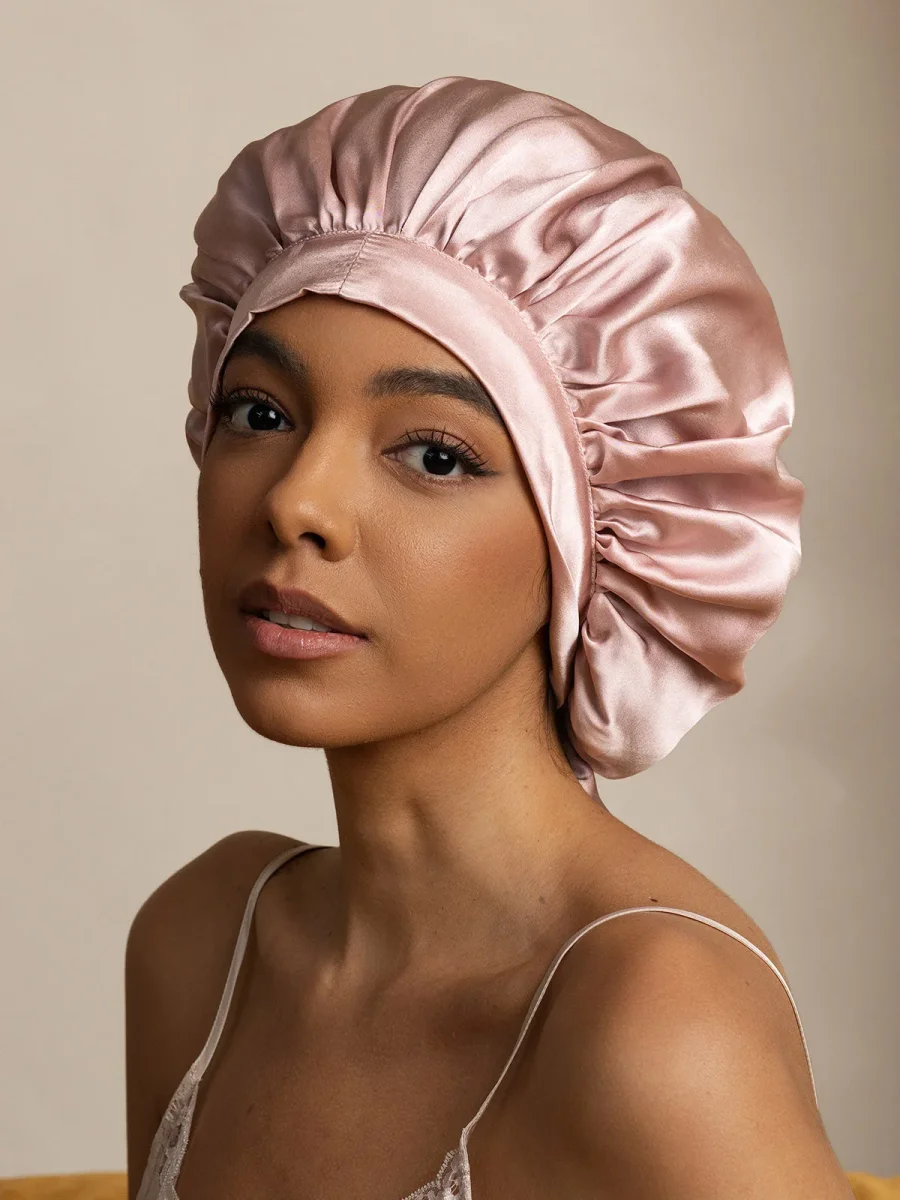 Gorro de Dormir para Mujer de 100% Seda de Mora con Cintas Largas - Imagen 4