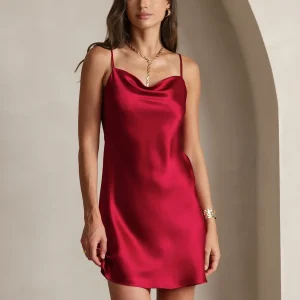 Pura Seda Tirantes finos y cuello vuelto Corto Vestido