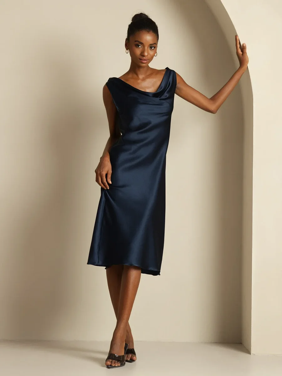 19Momme Vestido sin mangas de seda elegante con escote drapeado - Imagen 7