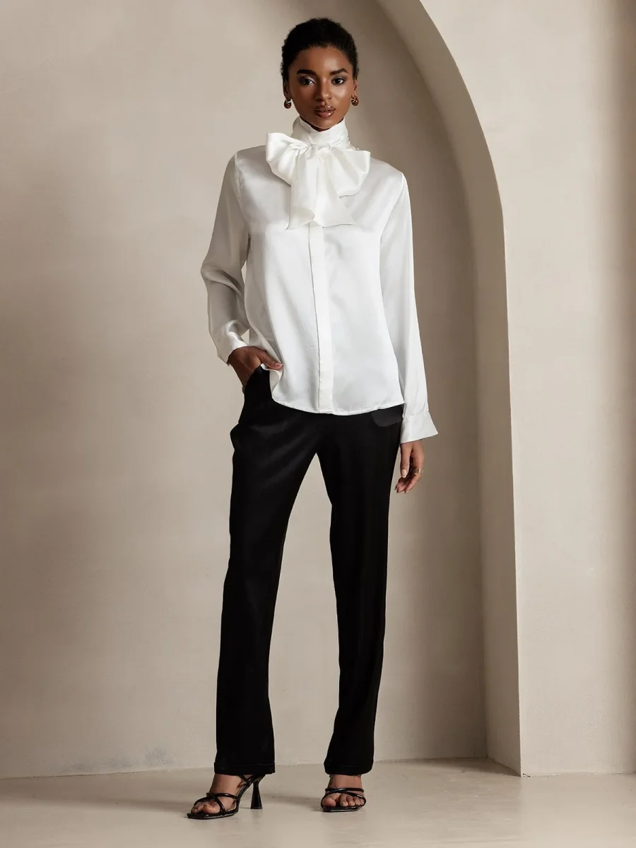 19Momme Pantalones de traje de seda clásicos atemporales rectos - Imagen 6