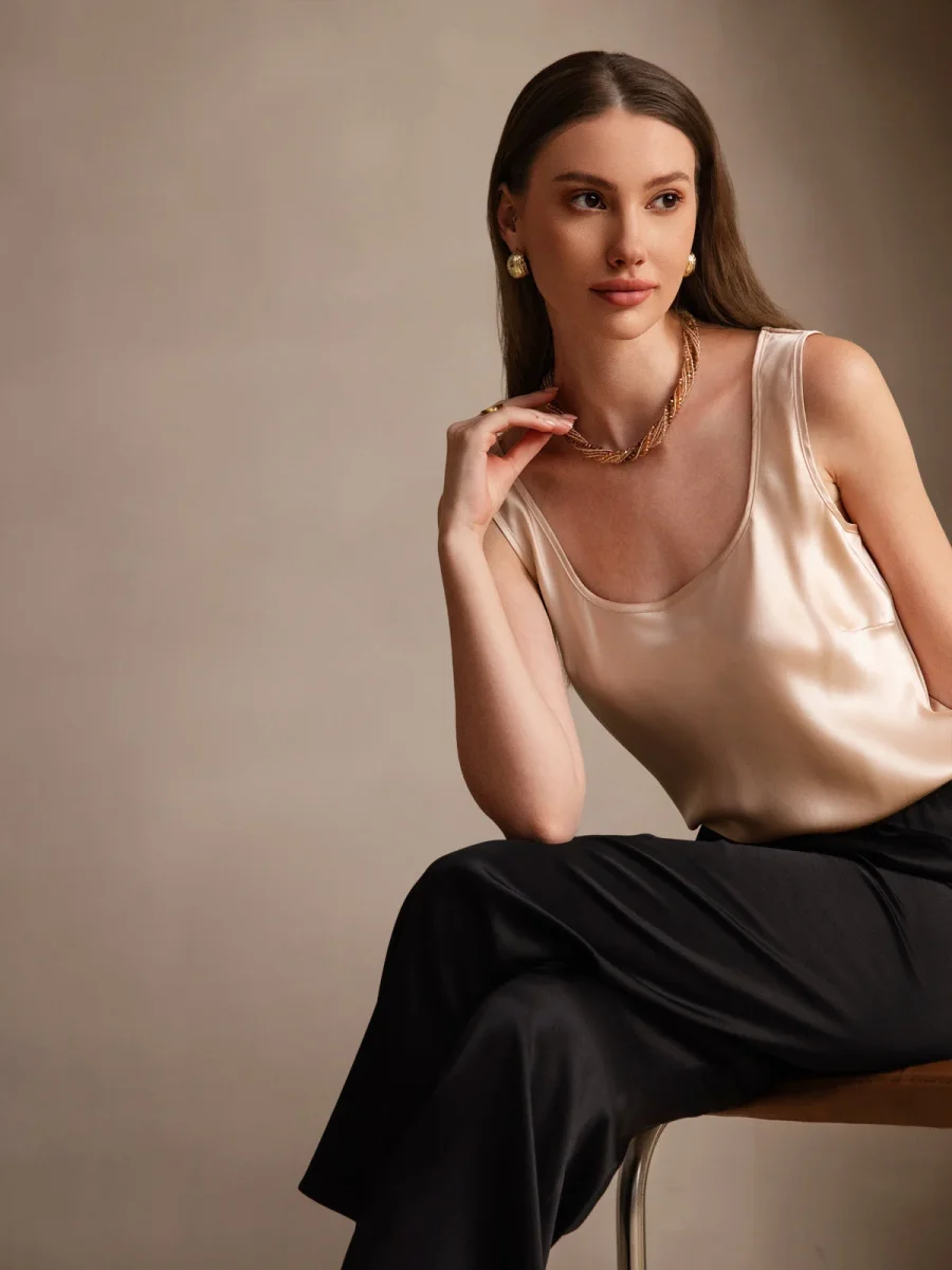 Camiseta de seda pura con tirantes anchos - Imagen 5