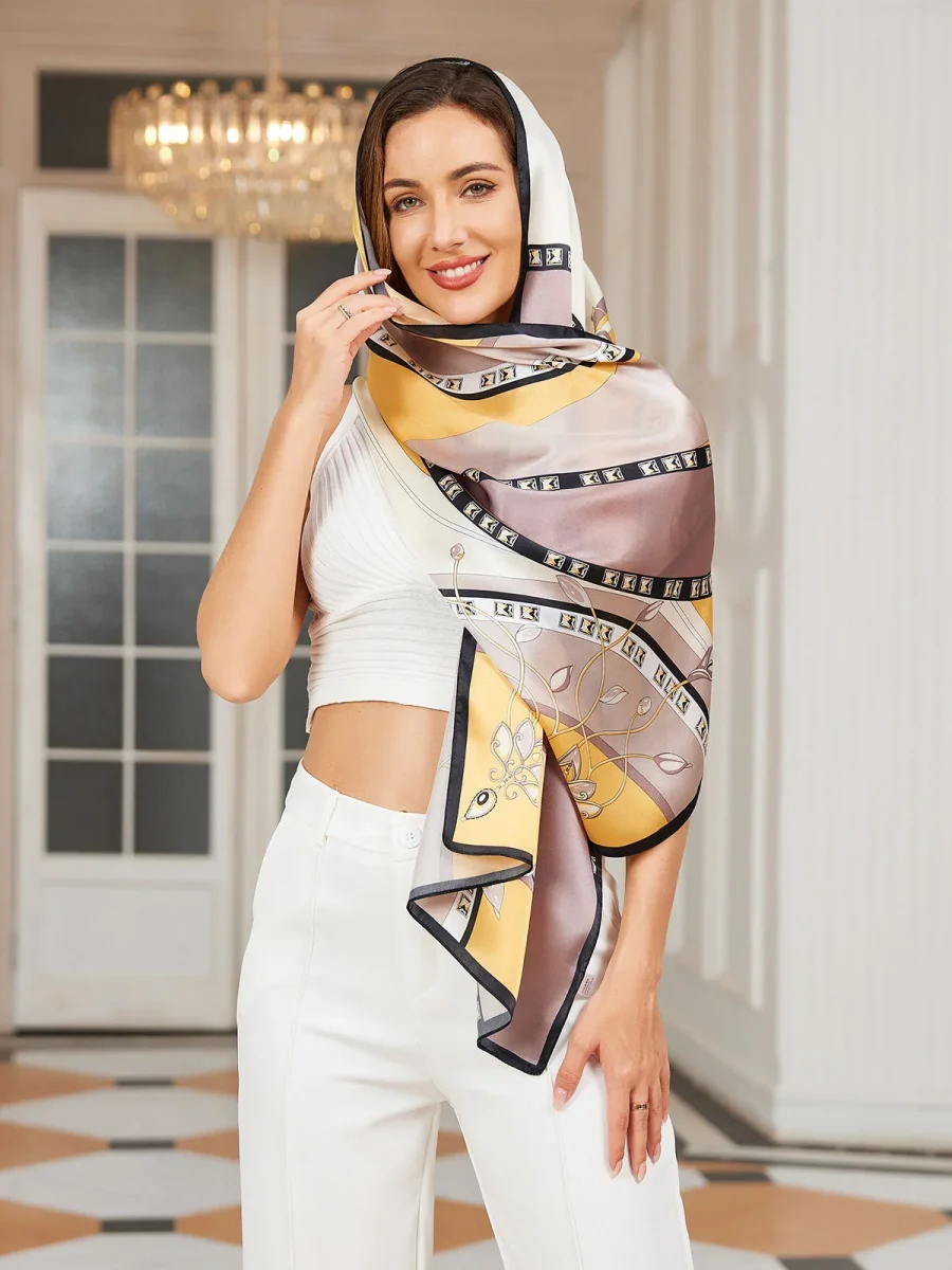 Pañuelo Mantoncillo Rectangular Estampado 100% Seda Morera 170x53cm - Imagen 5