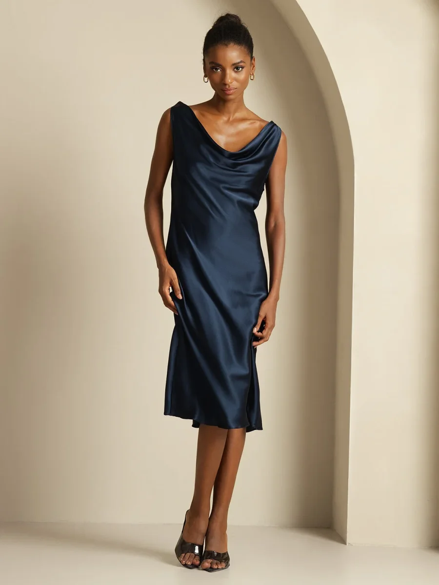 19Momme Vestido sin mangas de seda elegante con escote drapeado - Imagen 6