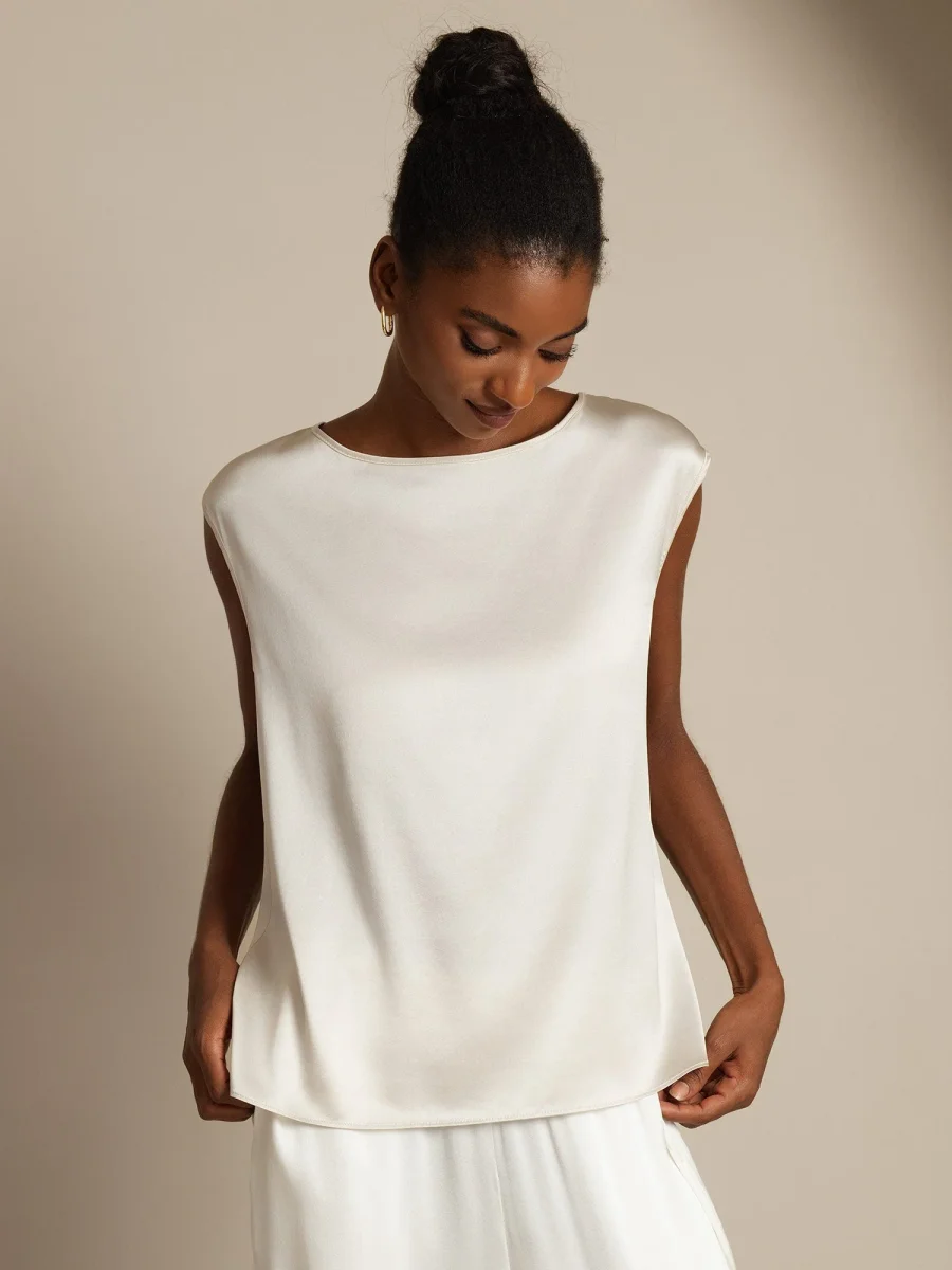 19Momme Seda Capa Manga Blusa - Imagen 7