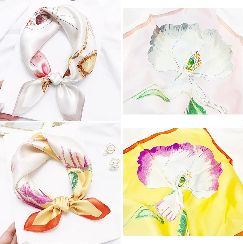 Pañuelo Cuadrado Estampado Floral Seda Pura 53x53cm - Imagen 5