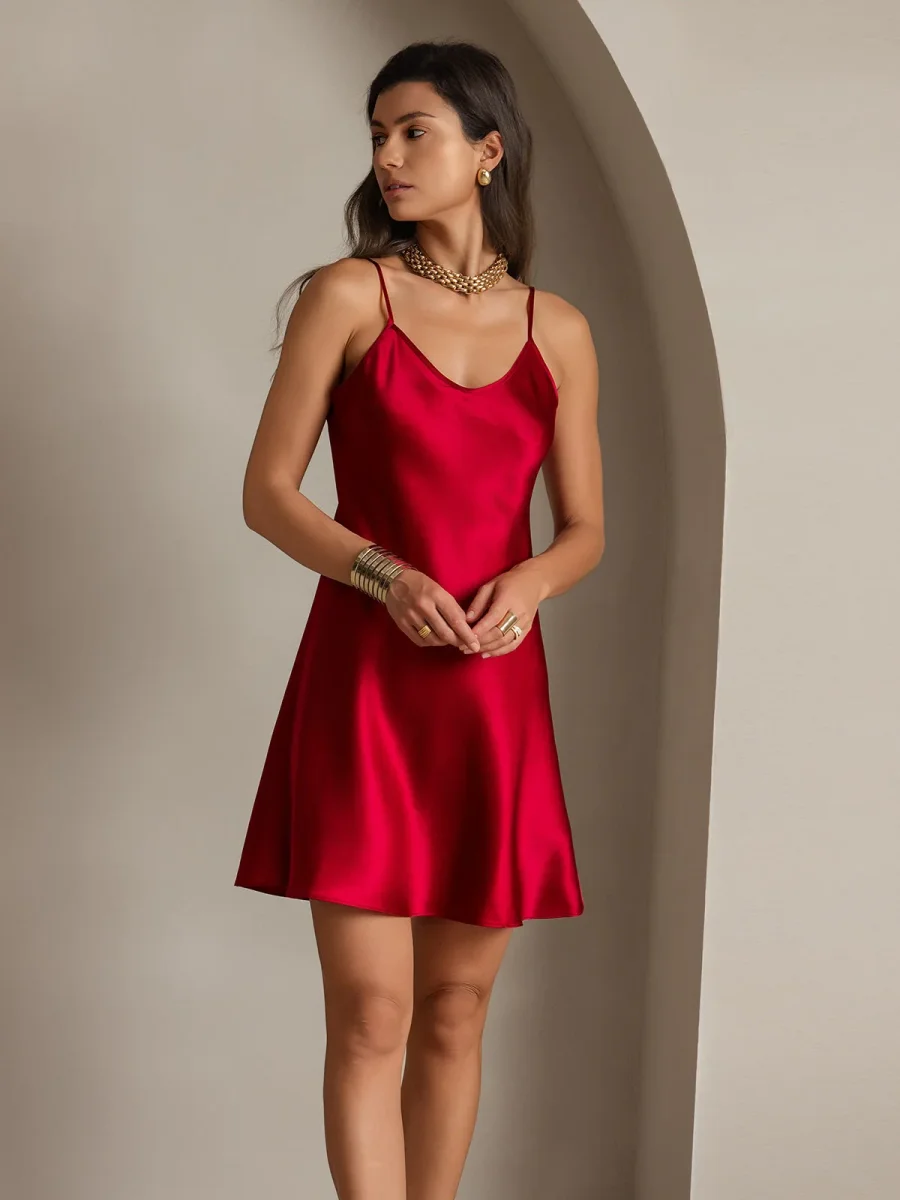 Vestido Deslizante Básico de Seda Pura con Tirantes Finos - Imagen 6
