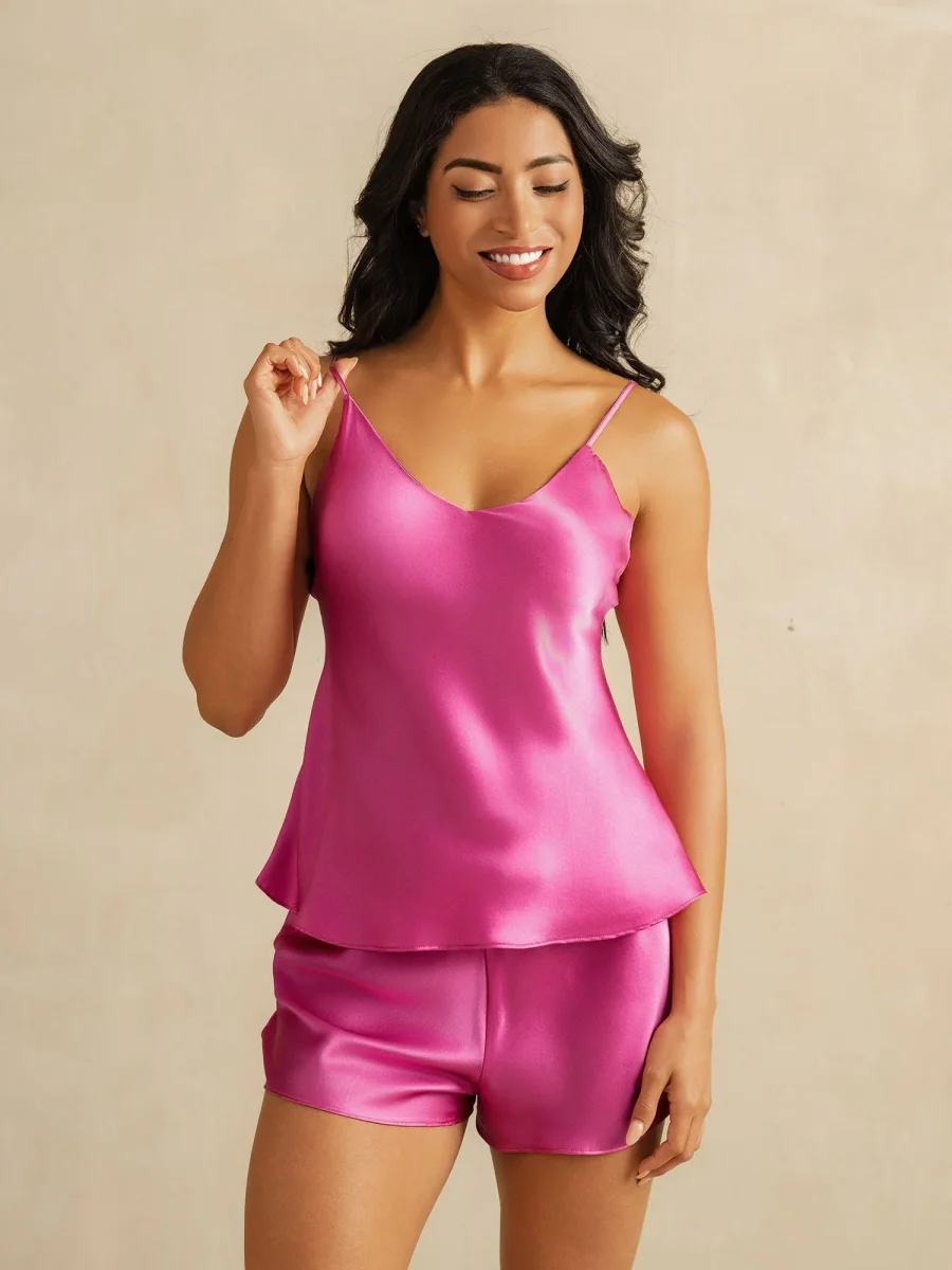 Conjunto de pijama de seda con tirantes ajustables - Imagen 5
