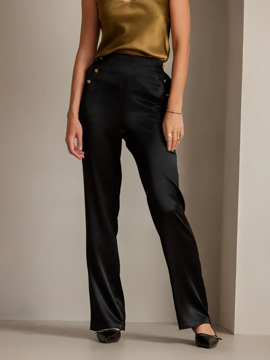 19Momme Seda Ajustado Botón Bolsillos Traje Pantalones - Imagen 4