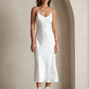 Vestido Largo de Seda Pura con Tirantes Finos