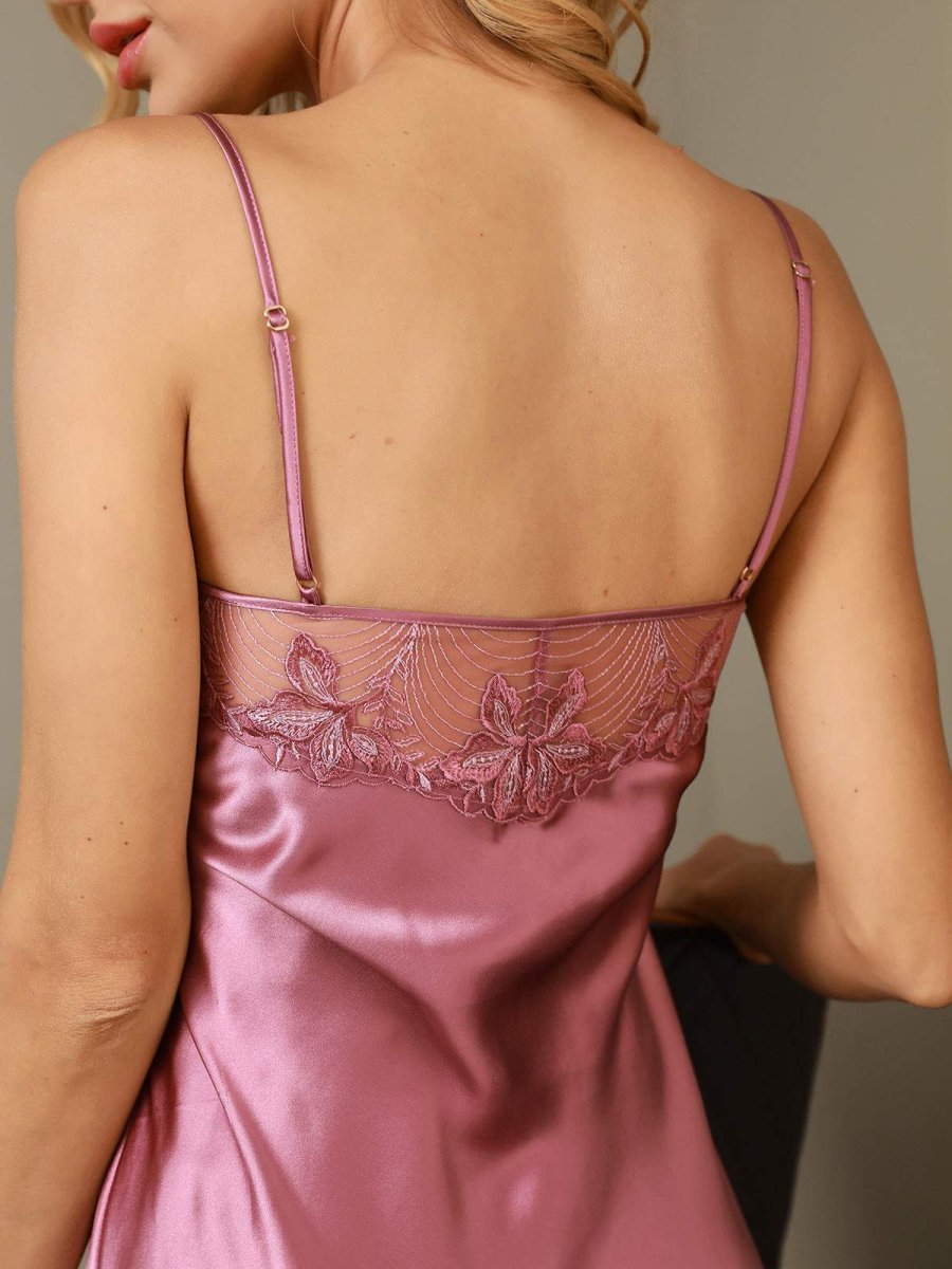 Vestidos de cuello de encaje sexy de seda pura - Imagen 4