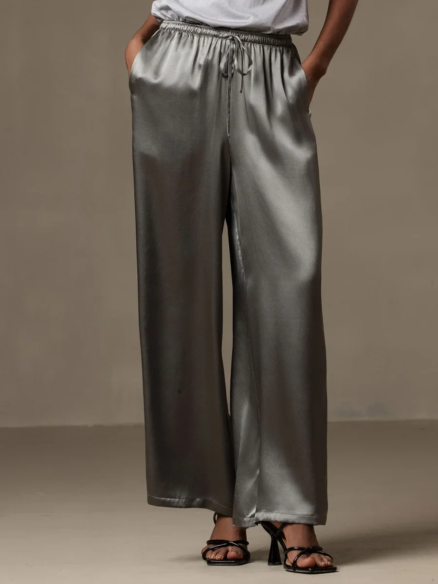 Pura Seda Relajada Elástica Cintura Pantalones - Imagen 2