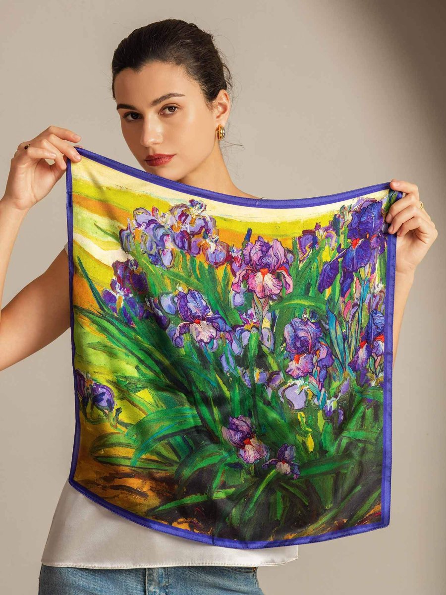 Pure Silk Pañuelo Cuadrado Pintura al Óleo Floral - Tamaño 53x53cm - Imagen 4