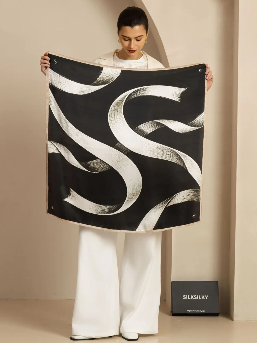 Pañuelo Cuadrado de Seda Pura con Cinta Blanca - Tamaño 90x90cm - Imagen 3