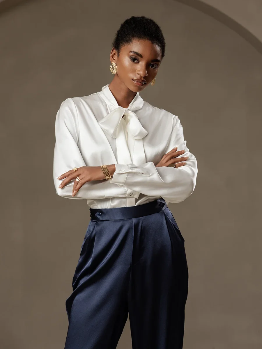19Momme Pantalones de seda a la moda estilo carrot - Imagen 4