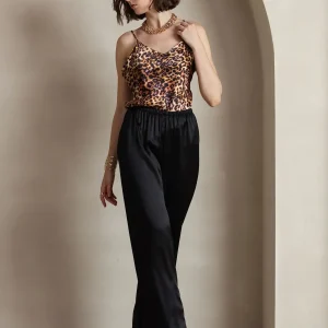 19Momme Pantalones a la Moda de Cintura Alta con Piernas Anchas