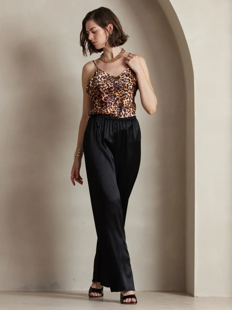 19Momme Pantalones a la Moda de Cintura Alta con Piernas Anchas - Imagen 2